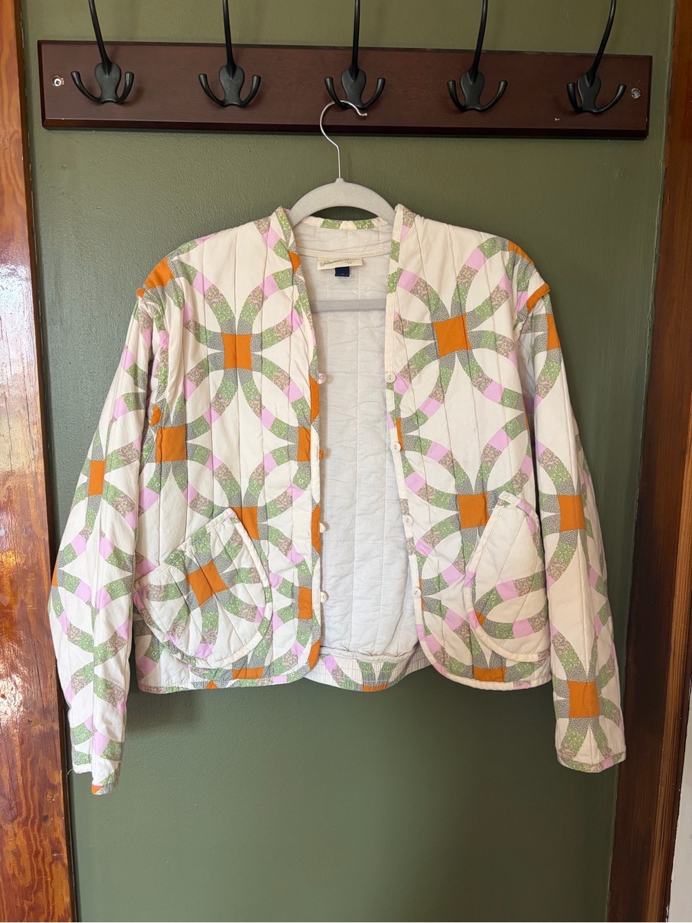 Universal Thread Quilted Patchwork Jacket - Cream, Orange & Pink